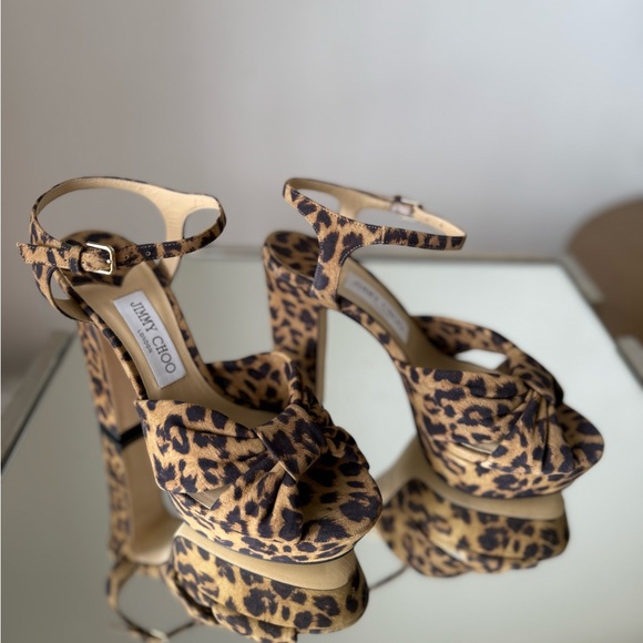New JIMMY CHOO Heloise 120 Suede Sandal Leopard 39 $995 - Picture 9 of 10